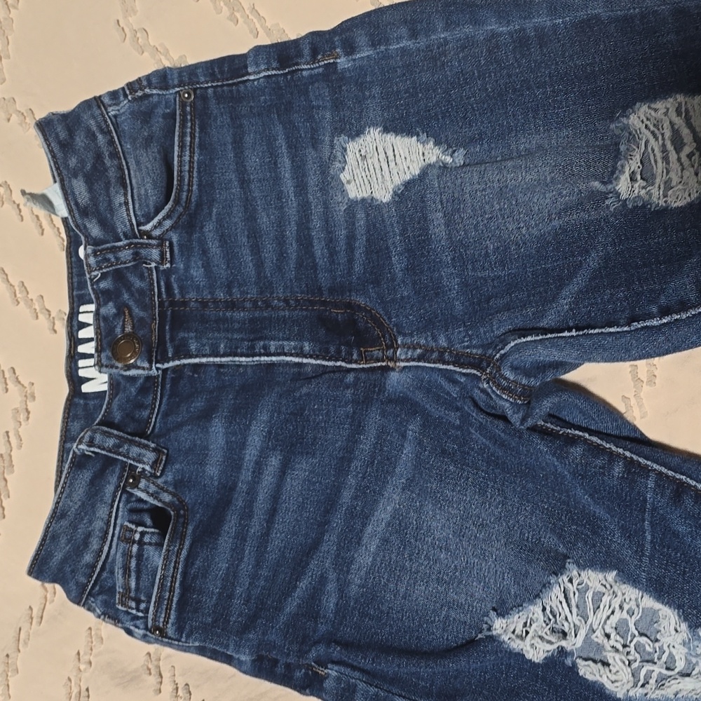 Distressed High Rise Super Skinny Blue Jeans - Picture 2 of 4